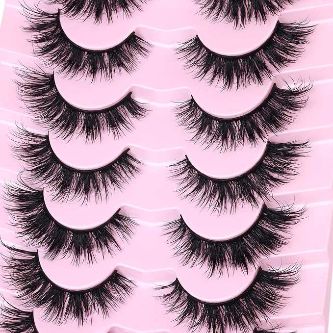 Mink Lashes Natural Look False Eyelashes Wispy Cat Eye Flat Lashes 3D Mink Lashes Natural Fake Lashes 15mm Strip Lashes Pack 7 Pairs by Kiromiro-FemmiqueWomen