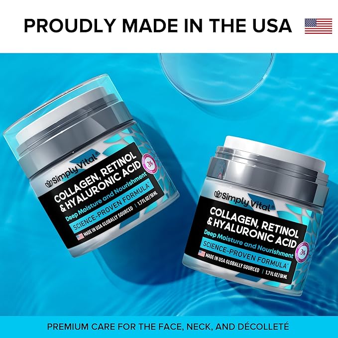 SimplyVital Collagen Face Moisturizer - Anti-Aging Retinol Cream for Face, Neck & Décolleté with Hyaluronic Acid - Made in USA, Daily Moisturizer Face Cream, 2-Pack-FemmiqueWomen