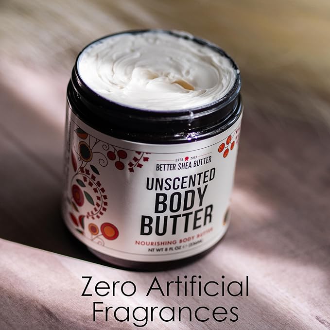 Unscented Body Butter for Dry Skin | with Raw Shea Butter and Jojoba Oil | Deep Moisturizer Safe for Sensitive Skin, Non Greasy, Fragrance Free | 8 oz-FemmiqueWomen