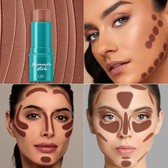 3Pcs Cream Contour Stick, with Highlighter Stick Milk Bronzer Stick Blush Stick, Face Contour Stick with Makeup Brush and Sponge, Easy to Sculpt the Face, Long Lasting, Waterproof-FemmiqueWomen