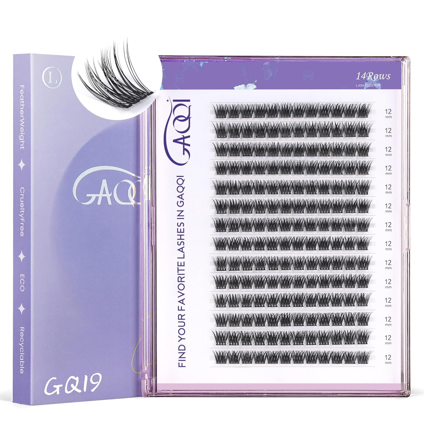 GAQQI Lash Clusters, GQ19 Individual Lashes 168pcs C Curl, DIY Lash Extension 12mm Length Only False Eyelash Clusters, Natural & Wispy Lash Wisps (GQ19,C Curl,12mm)-FemmiqueWomen