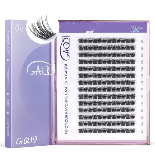 GAQQI Lash Clusters, GQ19 Individual Lashes 168pcs C Curl, DIY Lash Extension 12mm Length Only False Eyelash Clusters, Natural & Wispy Lash Wisps (GQ19,C Curl,12mm)-FemmiqueWomen