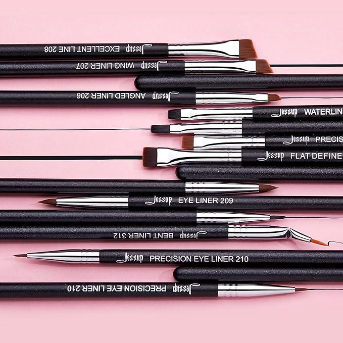 Jessup Eyeliner Brush Set, Professional Eye Liner Makeup Brushes 11pcs, Angled Flat Definer Ultra Fine Bent Pencil Point Eyeliner Brushes for Precision Liner, T324-FemmiqueWomen