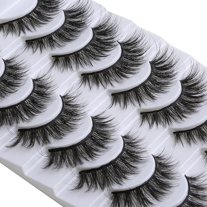 SUNWELL False Eyelashes 16mm Mink Lashes Cat Eye Lashes Strips 8D Fluffy Faux Mink Lashes Soft Wispy Luxury Volume Fake Lashes 10 Pairs Pack-FemmiqueWomen