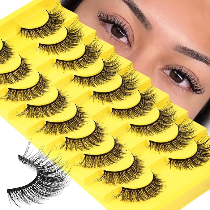 Losha Lashes Wispy Cat Eye Lashes 3D Natural False Eyelashes 9 Pairs Thin Faux Mink Lashes Pack Soft Lightweight Fake Eyelashes (Wispies)-FemmiqueWomen