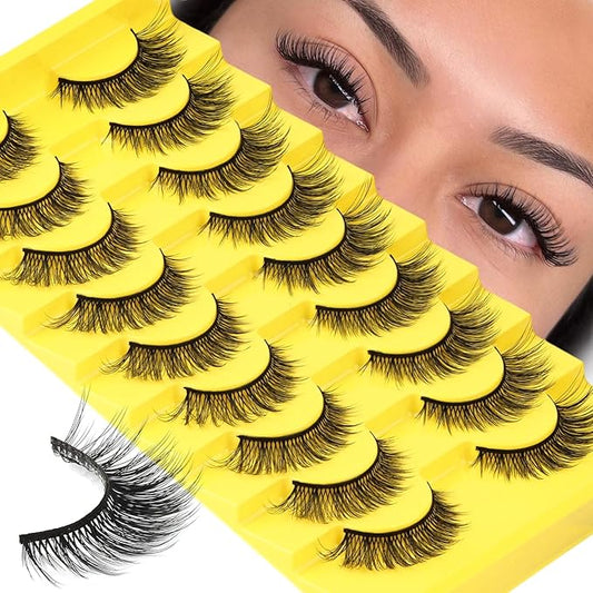 Losha Lashes Wispy Cat Eye Lashes 3D Natural False Eyelashes 9 Pairs Thin Faux Mink Lashes Pack Soft Lightweight Fake Eyelashes (Wispies)-FemmiqueWomen