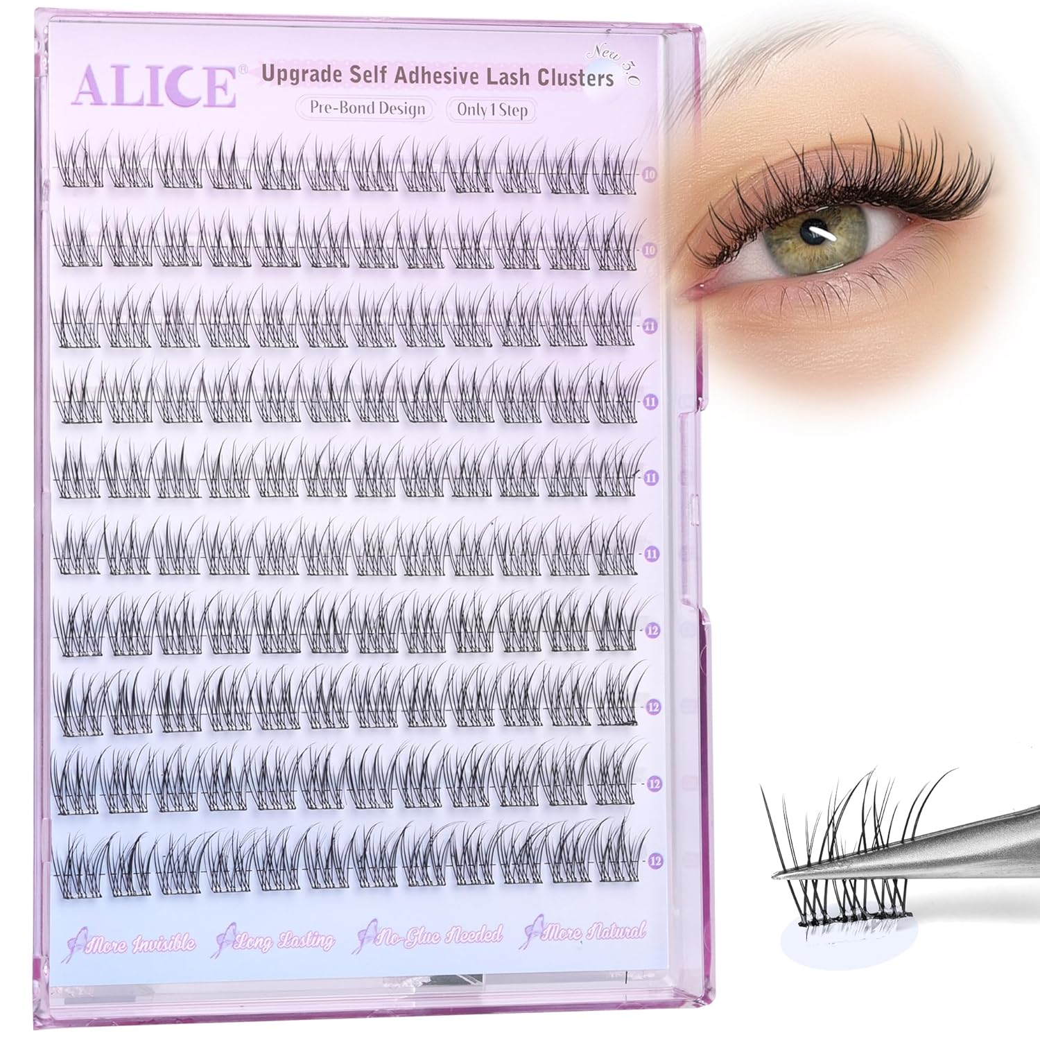 ALICE Self Adhesive Eyelashes Natural Self Adhesive Lash Clusters No Glue Needed Wispy Reusable Press on Lashes Pre-Glue 10-12mm 120pcs DIY Eyelash Extensions-FemmiqueWomen