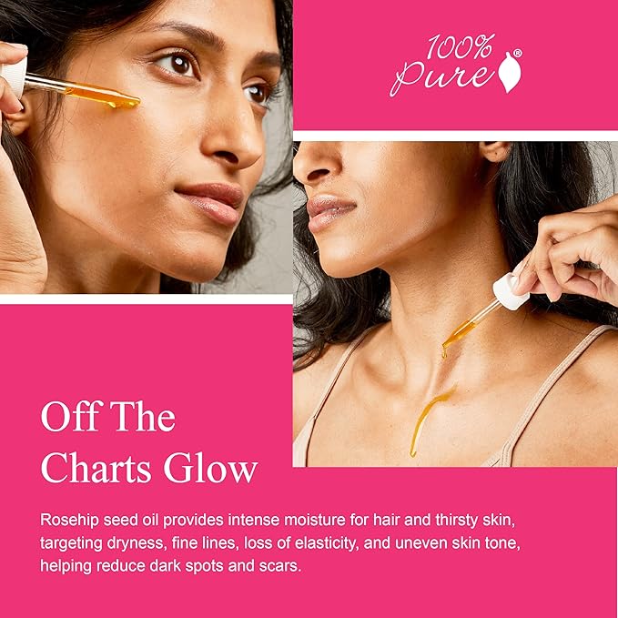 100% PURE Organic Rosehip Oil Moisturizer For Face, Body, Hair Hydrating Vitamins & Omega Fatty Acids Support Glowing, Plumped Up Youthful Skin - Natural Cold-Pressed Facial Radiance - Vegan - 1oz-FemmiqueWomen