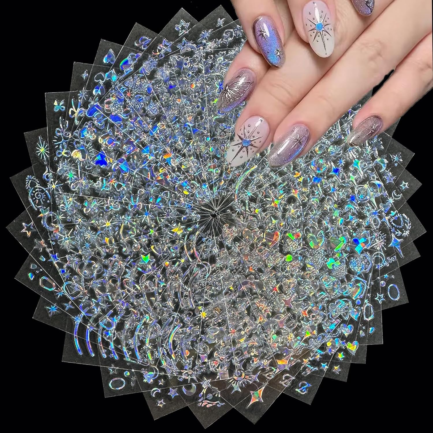 30 Sheets Star Nail Art Stickers Aurora Star Line 3D Self Adhesive Nail Stickers for Nail Art Moon Stars Nail Decals Heart Nail Supplies for Women and Girls Manicure DIY Decoration-FemmiqueWomen