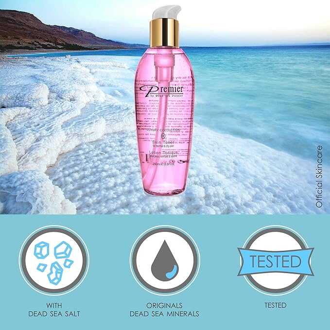 Premier Dead Sea Skin Toner Normal To Oily Skin, pH 5.5 balancing, alcoholic cleanser that is mild and gentle to skin, with natural ingredients of witch hazel and minerals 8.5fl.oz-FemmiqueWomen