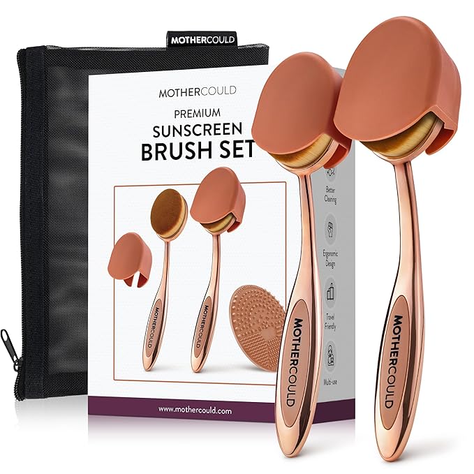 Premium Sunscreen Brush Set – Kids & Baby Sunblock Applicator with Metal Handles, Travel Bag, 2 Brushes, 2 Caps, & Cleaning Mat – Rose Gold – Mess-Free Sun Care (2 Pack) (Rose Gold)-FemmiqueWomen
