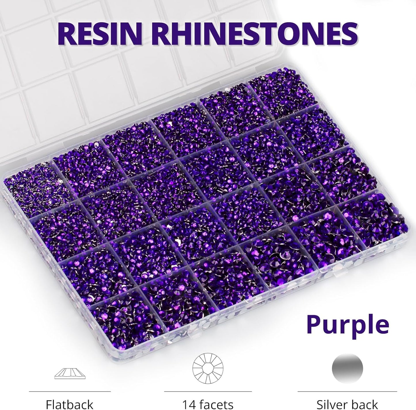 30000Pcs Resin Rhinestones for Crafting Bedazzling, Purple Flatback Gems Crystal for Crafts Clothing Clothes Shoes Fabric Tumbler Tshirt, Flat Back Jewels Bulk Multisized with b7000 Glue-FemmiqueWomen