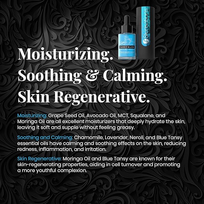 Skinsations - Balancing Face Oil Infusion - TANSY GLOW - Soothing and Calming, Skin Regenerative, Hydrating, Anti-Aging Skin Care - Blue Tansy, Neroli Oil, Chamomile, Moringa Oil, Vitamin C, Vitamin E-FemmiqueWomen