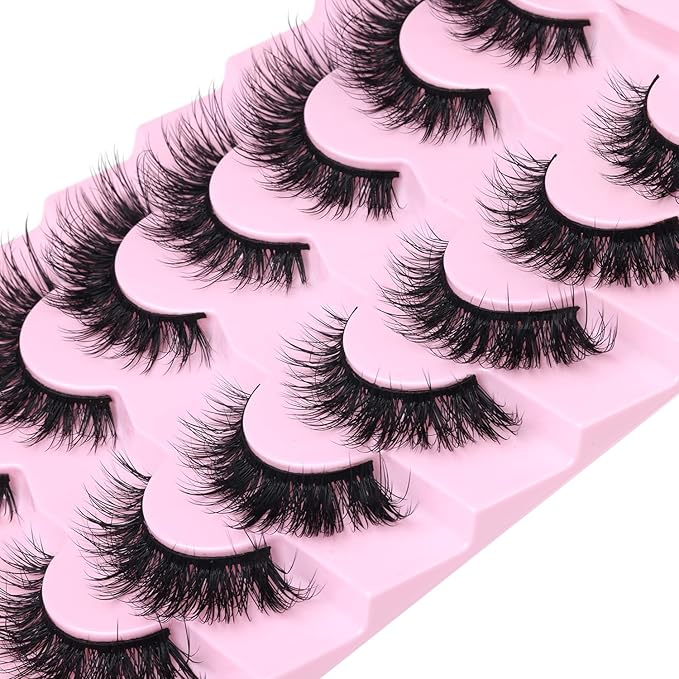 Mink Lashes Natural Look False Eyelashes Wispy Cat Eye Flat Lashes 3D Mink Lashes Natural Fake Lashes 15mm Strip Lashes Pack 7 Pairs by Kiromiro-FemmiqueWomen