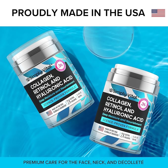 SimplyVital Collagen, Retinol & Hyaluronic Acid Cream - Anti-Aging Retinol Cream for Face, Neck & Décolleté - Made in USA - Daily Moisturizer Face Cream - 3.38 fl oz-FemmiqueWomen
