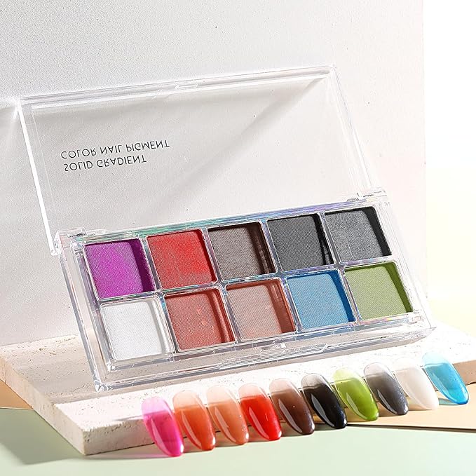 10 Colors Solid Neon Phosphor Nail Powder Set Fluorescent Gradient Iridescent Pigment Powder Glitter Dust Kit for Gel Polish Nail Art Decorations-FemmiqueWomen