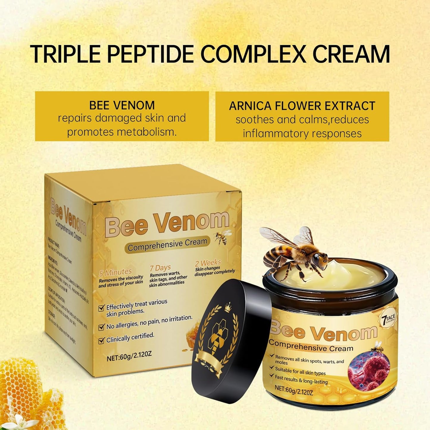 Bee Venom Comprehensive Cream, Firming & Wrinkle-Reducing Deeply Nourishes The Skin, Professional Bee Venom Skin Treatment Cream, Natural Serum Suitable for All Skin Types (2 Pack)-FemmiqueWomen