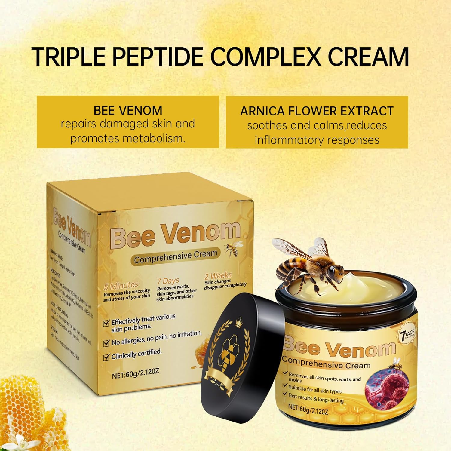 Bee Venom Comprehensive Cream, Firming & Wrinkle-Reducing Deeply Nourishes The Skin, Professional Bee Venom Skin Treatment Cream, Natural Serum Suitable for All Skin Types (2 Pack)-FemmiqueWomen