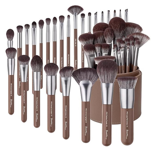 Bueart Design 26 Pcs Chocolate-colored Gift Makeup Brushes Set with Extra Large Holder,Elegant Make up Brushes for Foundation,Face Blending Powder, Contour, Highlight, Concealer, Eyeshadow-FemmiqueWomen