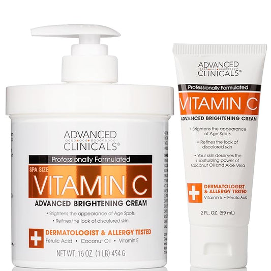 Advanced Clinicals Vitamin C Cream Visibly Brightening Body Lotion | Vitamin C Moisturizer Skin Care Body Cream For Women & Men Visibly Improves Look Of Dark Spots & Uneven Skin Tone, W/Travel Size-FemmiqueWomen