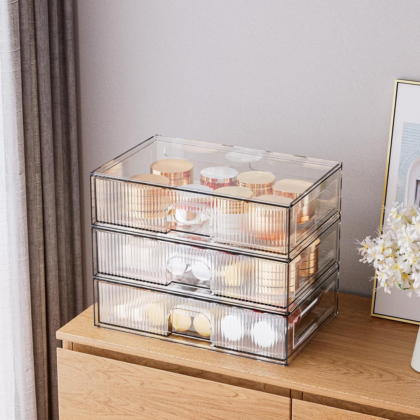 ZHIAI Stackable Storage Drawer, 3 Piece Acrylic Organiser for Cosmetics and Beauty Products, Suitable for Dressers, Bathrooms, Cabinets, Storage Rooms, Bedrooms and Home Organisers-FemmiqueWomen