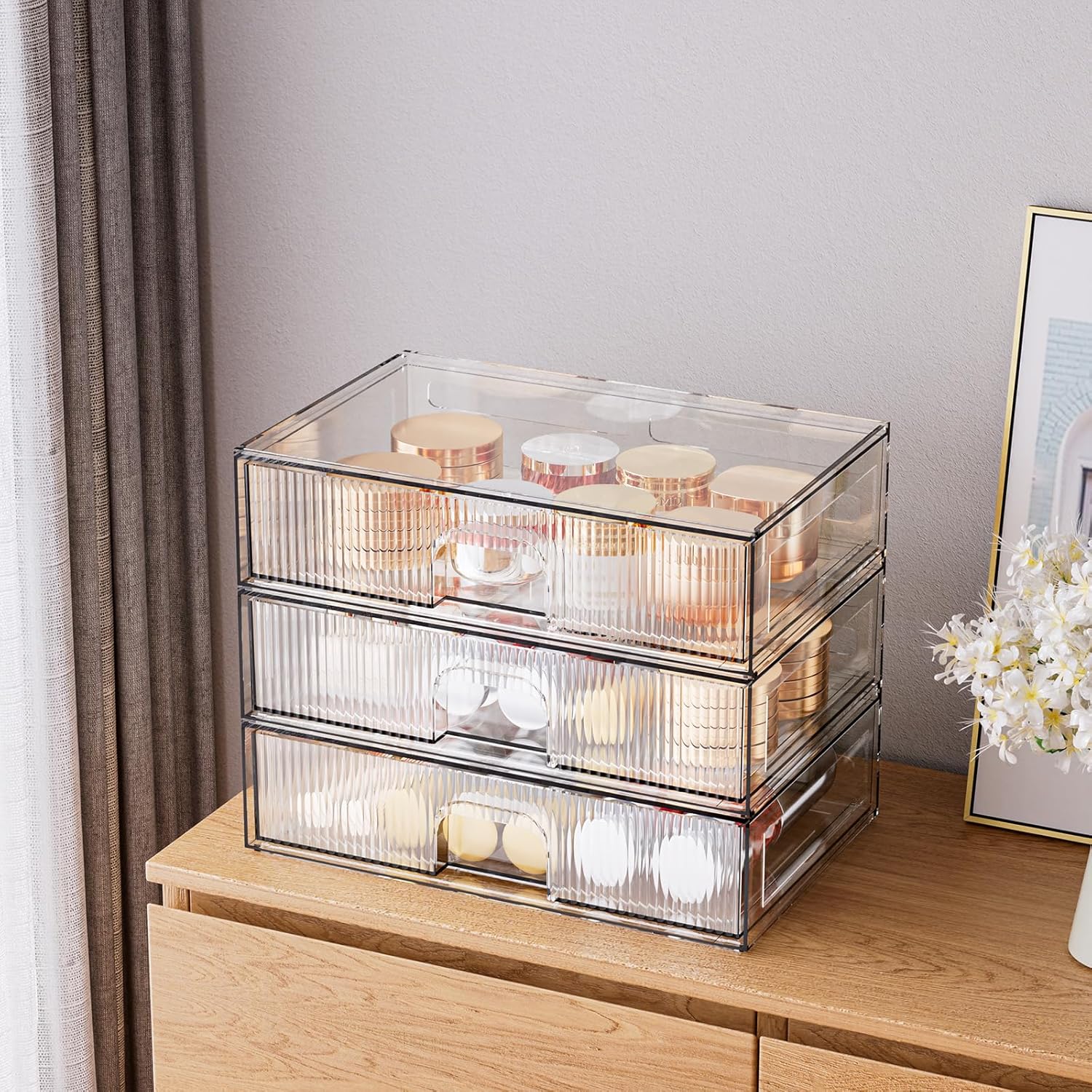 ZHIAI Stackable Storage Drawer, 3 Piece Acrylic Organiser for Cosmetics and Beauty Products, Suitable for Dressers, Bathrooms, Cabinets, Storage Rooms, Bedrooms and Home Organisers-FemmiqueWomen