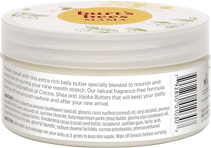 Burt's Bees Mama Belly Butter Stretch Mark Cream for Pregnancy Massages Body & Reduces Scar Appearance, Prenatal & Postnatal Tummy Skin Care, Shea Butter & Vitamin E Rich Formula, 6.5 Oz (Pack of 3)-FemmiqueWomen