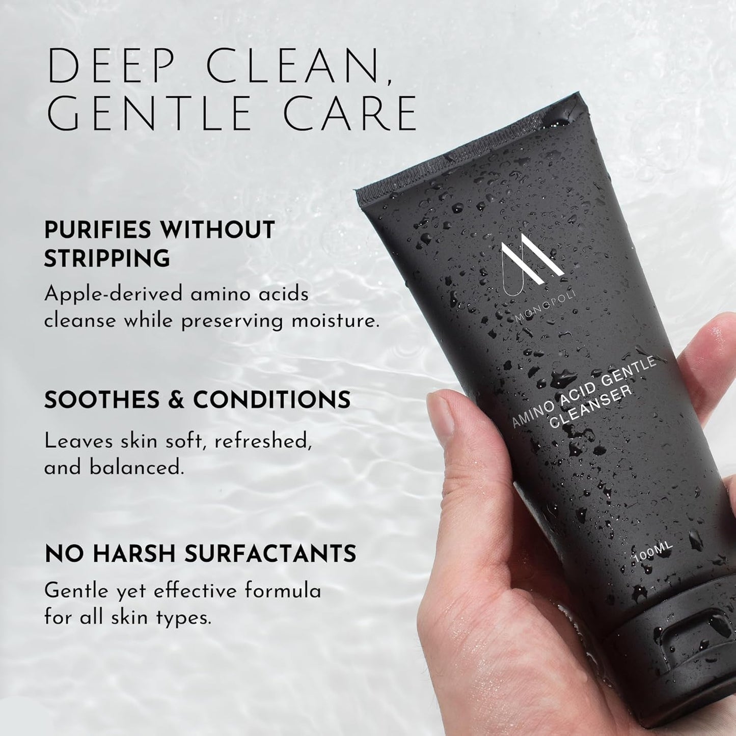 Monopoli Skin Amino Acid Gentle Cleanser | Soft, Refreshed, and Conditioned Skin | Apple-Derived Amino Acids | Gentle Cleansing for Sensitive Skin Types | Single 100g-FemmiqueWomen