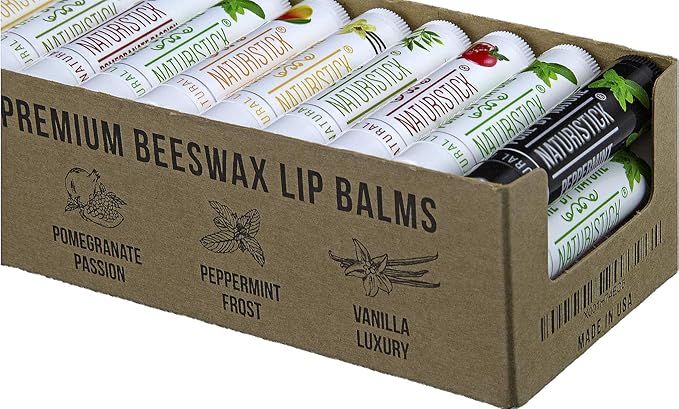 36-Pack Bulk Lip Balm Gift Set by Naturistick. Assorted Scents. 100% Natural Ingredients. Includes Counter Display Box. Best Beeswax Chapstick for Dry, Chapped Lips. Made in USA-FemmiqueWomen