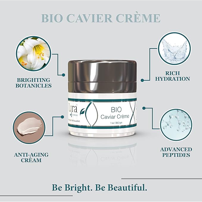 Lira Clinical BIO Caviar Crème - Daily Hydrating Facial Moisturizer with Advanced Peptide Complex and Vitamin C - Night Cream for Dry Skin - Travel Size Nourishing Cream for Skincare Routine - 1 oz-FemmiqueWomen
