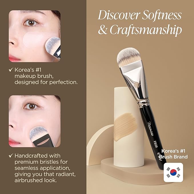 Piccasso FB20 Foundation Brush – Flat Makeup Brush for Liquid & Cream Foundation, Soft Synthetic Bristles for Seamless and High-Coverage Face Makeup, Professional Korean Beauty Tool for Daily Use-FemmiqueWomen