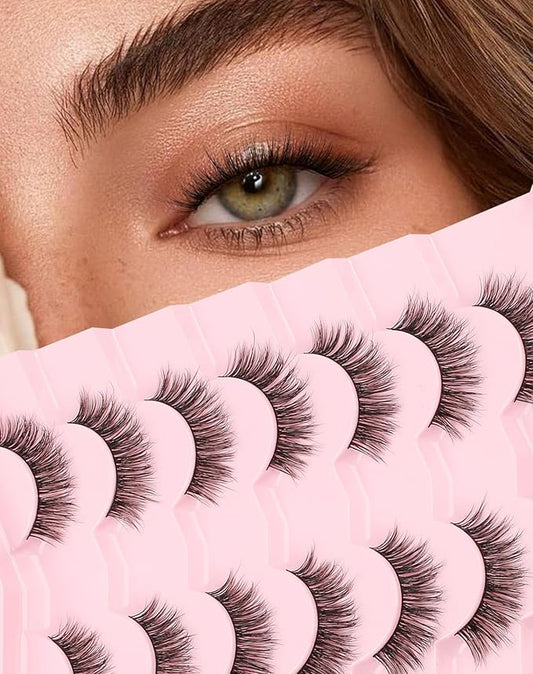 Natural Lashes Natural Look Wispy Eyelashes Flared Strip Eyelash False Eye Lash Soft Eyelashes Pack 7 Pairs 13MM D75-FemmiqueWomen