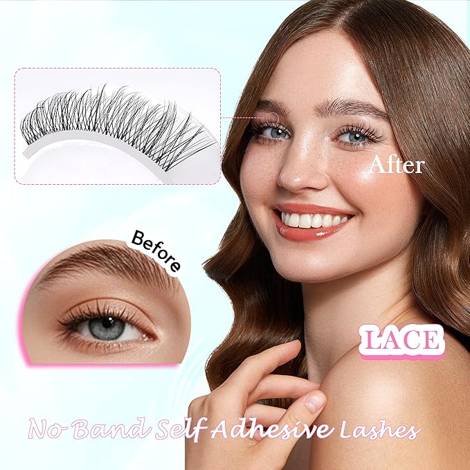 GAQQI Self Adhesive Eyelashes Clusters, No Glue Lash Clusters 10-16mm Wispy & Natural Cluster Lashes, No Band Press On Lashes, More Comfortable & Stronger Hold (Lace）-FemmiqueWomen