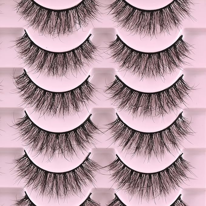 FARRED Natural Lashes Short Eyelashes Wispy False Mink Lash Pack 14 Pair Natural Look Fluffy Doll Eyelash Small Fake Strip Lashes Full Pestañas Sets for MUA and Beginners Daily Makeup (F5 | 8-15mm)-FemmiqueWomen