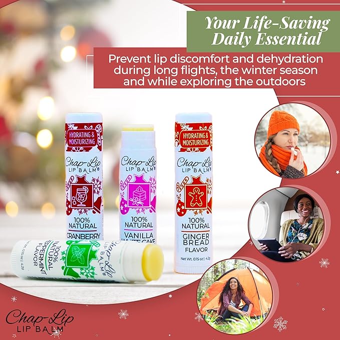 100% Natural Lip Balm Set - Beeswax Natural Christmas Gifts for Her - Ideal Gift for Women - Lip Moisturizer for Dry Lips, Cocoa Butter - Petroleum Free Pack of 8-FemmiqueWomen