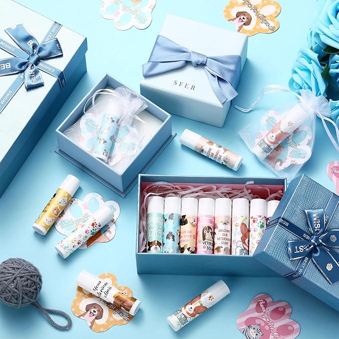 36 Sets Vet Tech Gift Animal Lip Balm Thank You Tag Organza Bag Veterinarian Appreciation Gifts Vet Tech Week Gift for Veterinary Technologist Nurse Birthday Christmas End of Year Supplies-FemmiqueWomen
