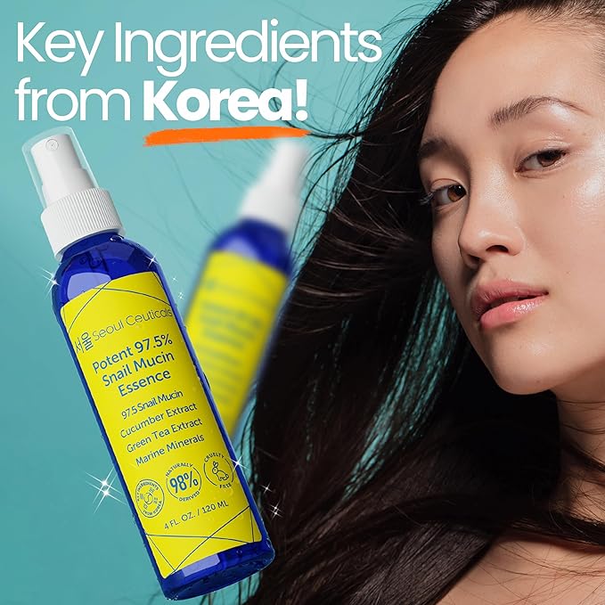 SeoulCeuticals Korean Face Mist 97.5% Snail Mucin Essence - K Beauty Skincare Facial Spray - Cucumber Extract + Marine Minerals + Green Tea + Aloe 4oz-FemmiqueWomen