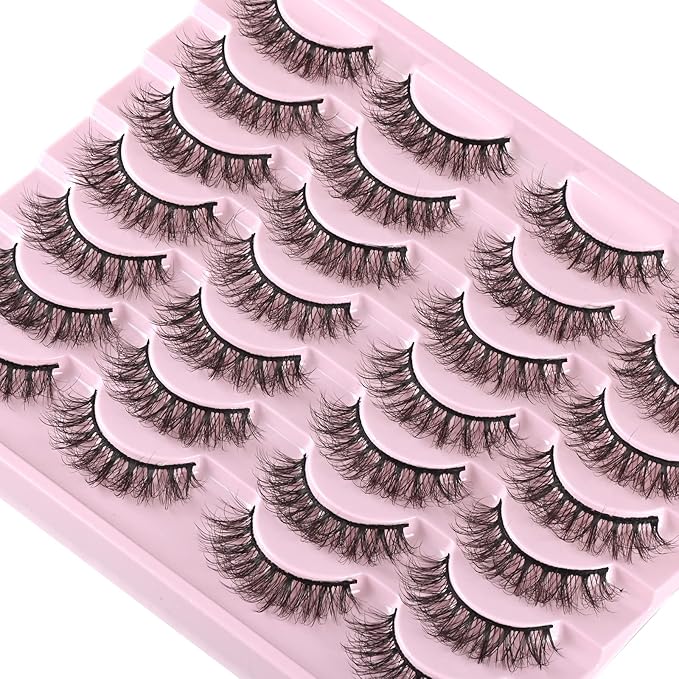 FARRED Natural Lashes Short Eyelashes Wispy False Mink Lash Pack 14 Pair Natural Look Fluffy Doll Eyelash Small Fake Strip Lashes Full Pestañas Sets for MUA and Beginners Daily Makeup (F3 | 8-16mm)-FemmiqueWomen