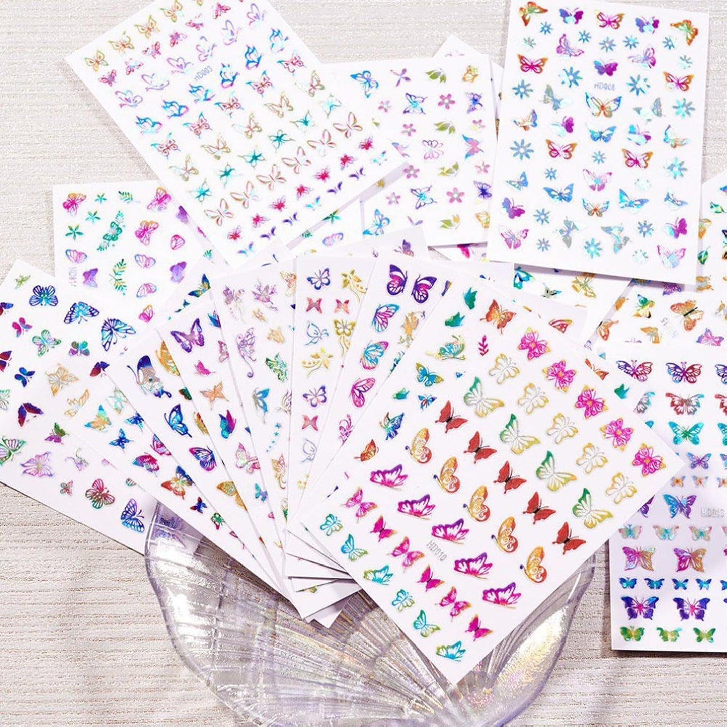 16 Sheets Butterfly Nail Art Stickers 3D Colorful Butterfly Self-Adhesive Design Nail Decals Pegatinas Uñas Holographic Laser Butterfly Nail Supplies for Women Acrylic Nail Art Decoration Accessories-FemmiqueWomen
