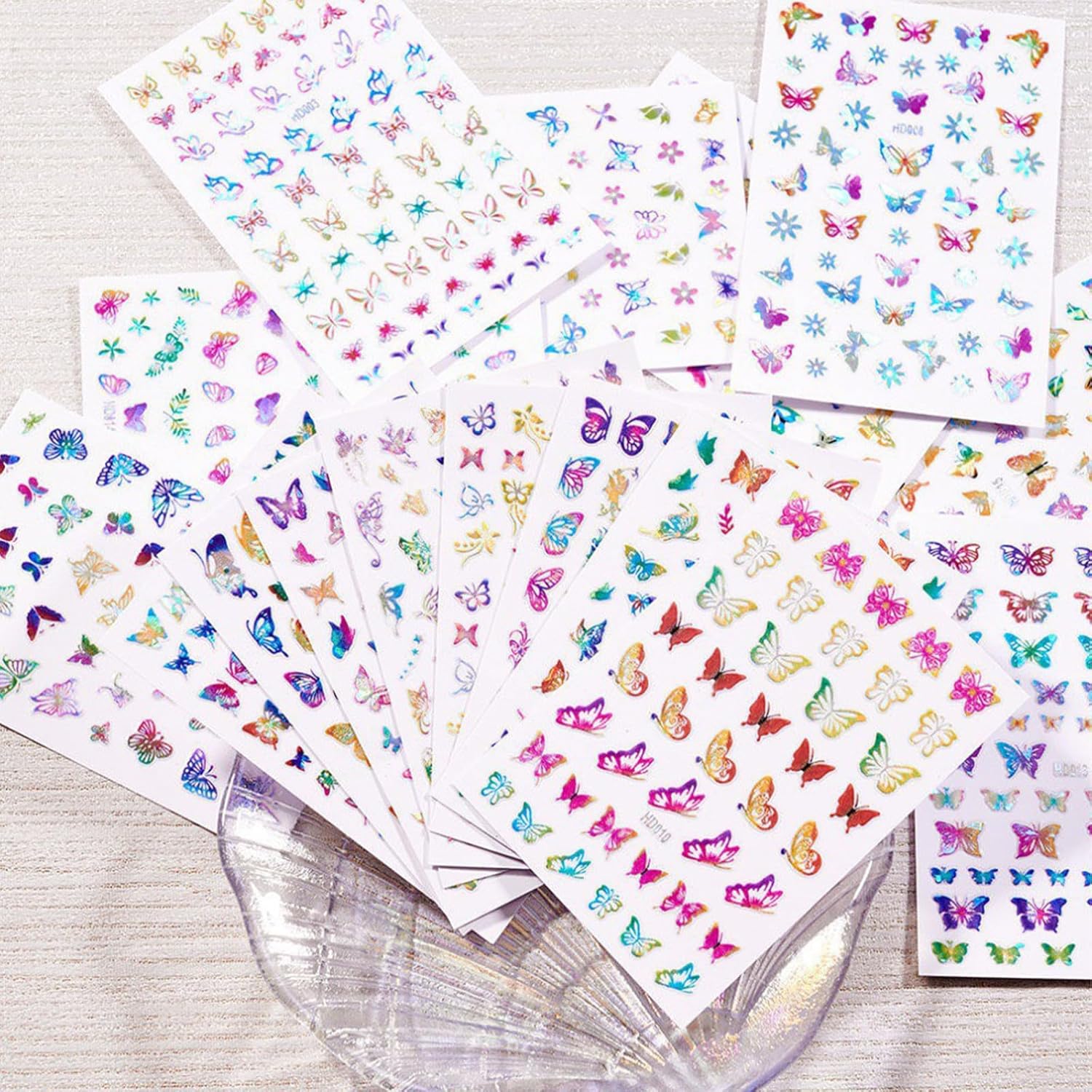 16 Sheets Butterfly Nail Art Stickers 3D Colorful Butterfly Self-Adhesive Design Nail Decals Pegatinas Uñas Holographic Laser Butterfly Nail Supplies for Women Acrylic Nail Art Decoration Accessories-FemmiqueWomen