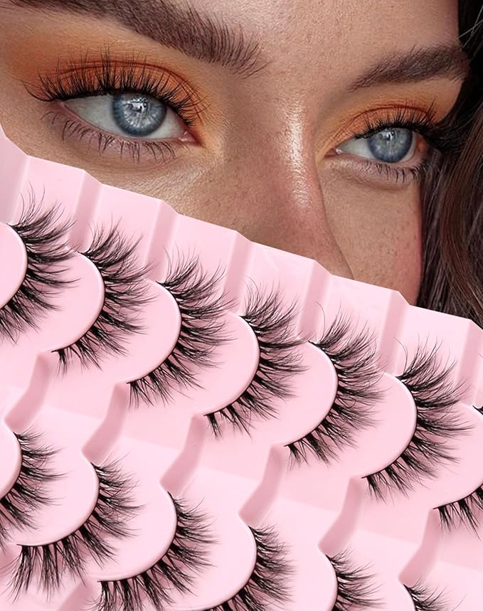 Lashes Natural Wispy Strip Eyelashes Natural Look Flared False Eye Lashes Soft Lash Fluffy Cat Eyelash 7 Pairs Everyday D05-FemmiqueWomen