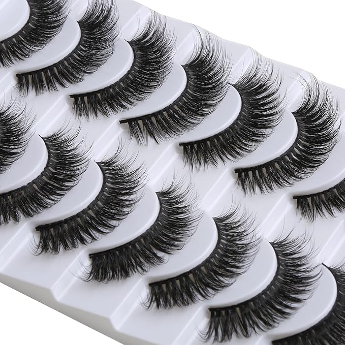 SUNWELL False Eyelashes 15mm Mink Lashes Cat Eye Lashes 8D Fluffy Wispy Foxy Eye Fake Lashes Strips Natural Look Faux Mink Lashes 10 Pairs Pack-FemmiqueWomen