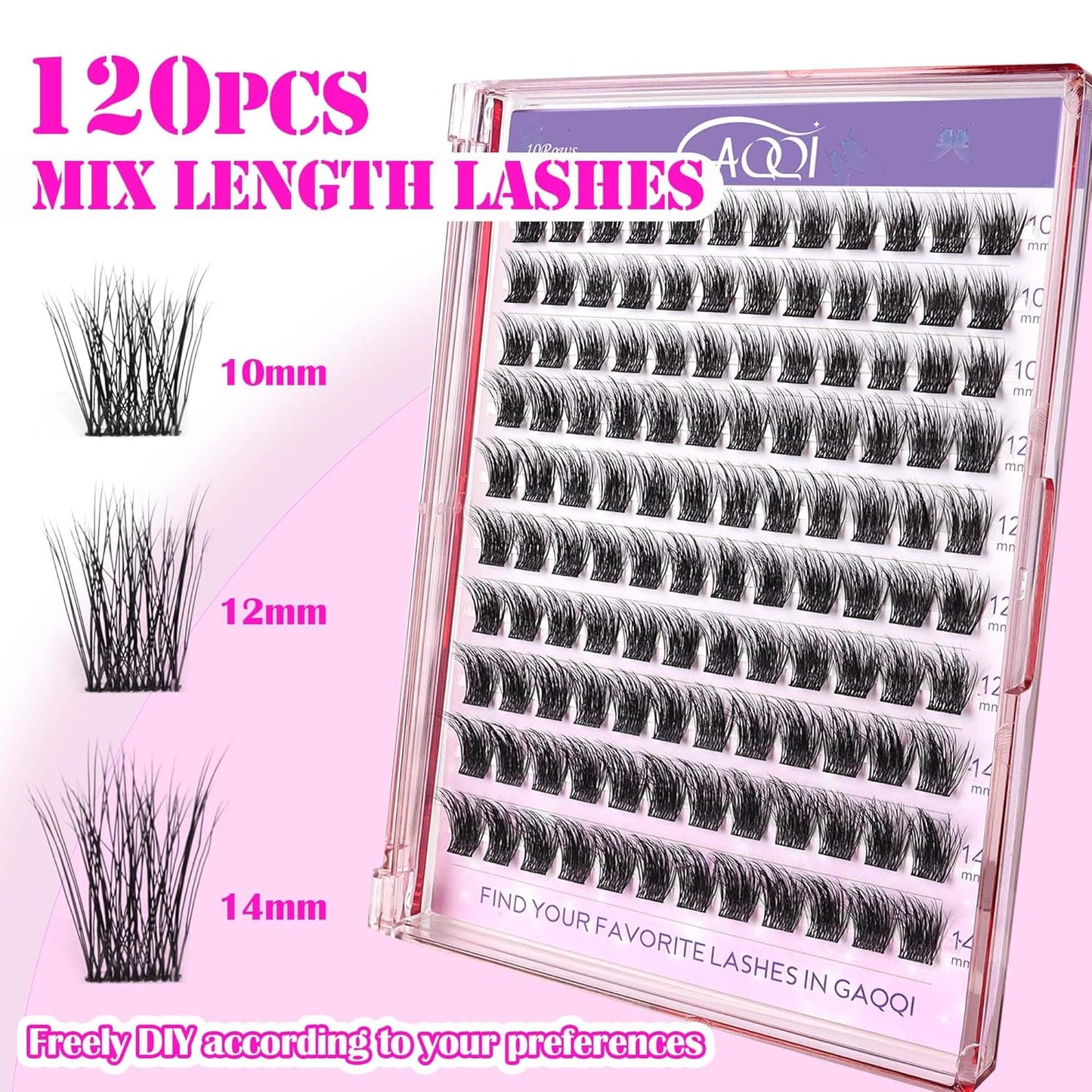GAQQI Lash Clusters, Cluster Eyelash Extensions 120 Cluster Lashes, Volume Eyelash Clusters 10-14mm, Multilayered 3D Individual Lashes, Soft and Thin Band (3D-GQ01)-FemmiqueWomen