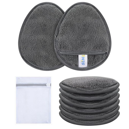 SINLAND Reusable Makeup Remover Pads For Face,Eye,Lips Microfiber Gentle Facial Cleansing Cloths for All Skin Types Friendly for Makeup Remover With Laundry Bag 5.1inchx3.93inch Grey Pack of 6-FemmiqueWomen