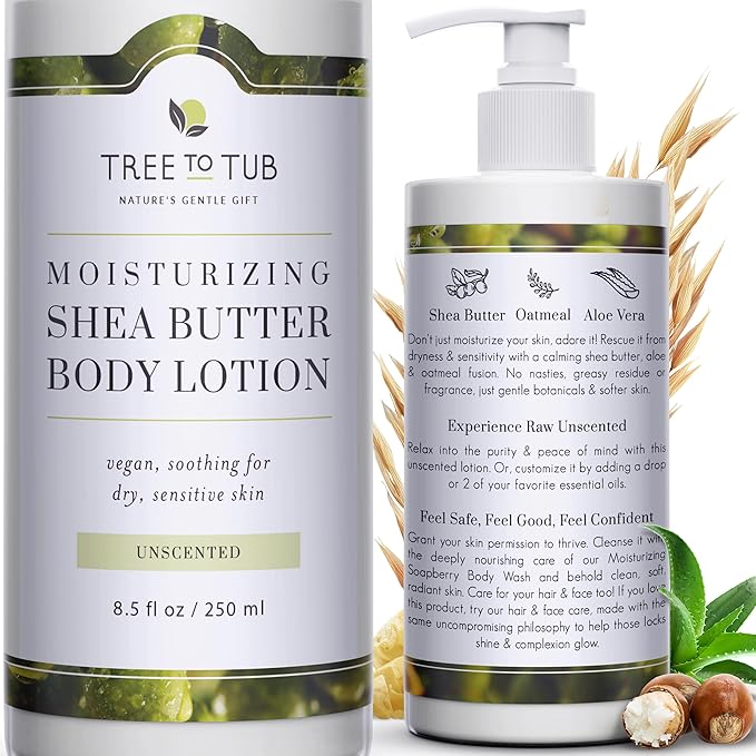 Tree to Tub Unscented Shea Butter Body Lotion for Dry Skin - Fragrance Free Lotion,Vegan Body Moisturizer, Good for Sensitive Skin for both Women & Men-FemmiqueWomen
