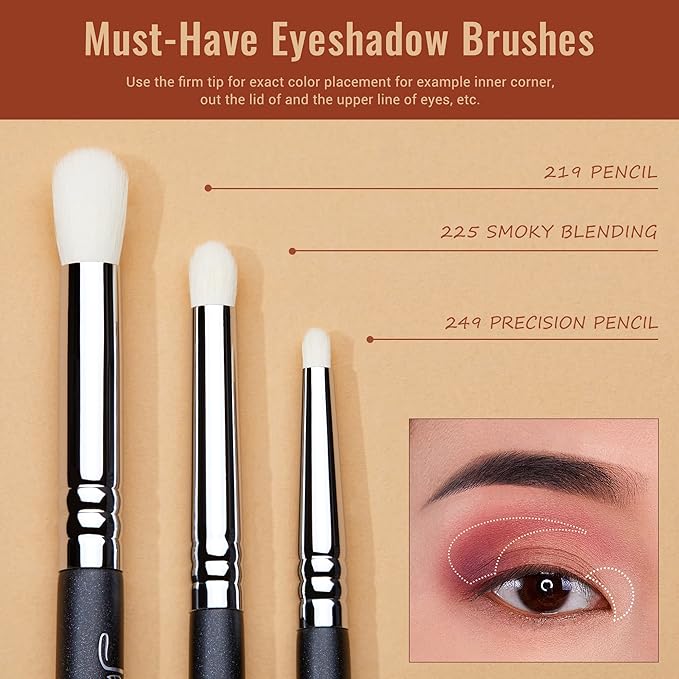 Jessup Eyeshadow Brush Set 11pcs Eye Makeup Brushes Set Professional Eye Shadow Brush Blending Brush Shader Crease Brush Black T340-FemmiqueWomen