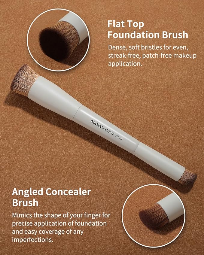 EIGSHOW Foundation and Concealer Brush, Dual Ended Makeup Brush For Flawless Foundation Coverage, Under Eye Concealer, Vegan & Cruelty-free (D110-Beige)-FemmiqueWomen