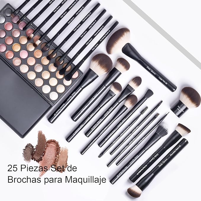 25 pcs Makeup Brush Set Holder Black Professional Kabuki Powder Concealers Eye shadows Blush Eyeliner Eyebrow Contour Eye blending Brushes (25pcs brush with holder)-FemmiqueWomen