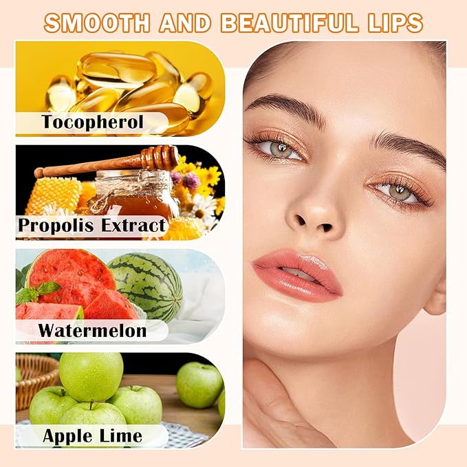 3PCS Bee Lip Balm Honey Pot Honey Watermelon Green Apple Lip Balm Lip Sleeping Mask Moisturizing Hydrating Bee Lip Balm Lip Care Products for All Skin Types (Honey Watermelon Green Apple)-FemmiqueWomen