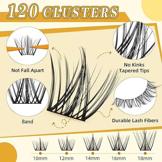 Eyelash Clusters Set 10-18mm Wispy Lash Clusters D Curl DIY Cluster Lash Extension Kit Individual Lashes Kit With Bond & Seal, Glue Remover, Tweezers(LF02 Lashes Set)-FemmiqueWomen